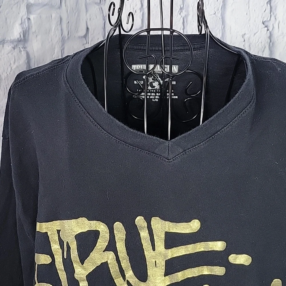 TRUE RELIGION Black and Gold Foil Graffiti Print T Shirt‎ Large